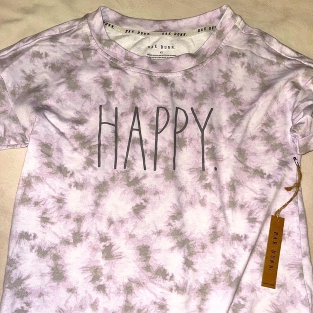 NWT Rae Dunn HAPPY Cuffed Shirt
